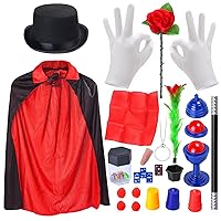 Magician Costume Accessories Pretend Play Dress Up Set Hat Cape Wand White Gloves Magic Tricks Games Toy for Kids