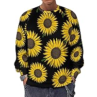 Yellow Sunflower Men's Crewneck Pullover Casual Sweatshirt for Men Long Sleeve Sweater T-shirt