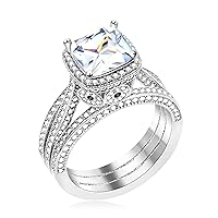 Sparkling Triple Row Band Design Anniversary Wedding Engagement Rings for Women Girls White Gold Plated Cubic Zirconia Promise Halo Rings Size 6 7 8 9 Y4502