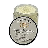 Beef Tallow For Skin (2oz) Honey Hydrate WHIPPED TALLOW BUTTER - Grass Fed Beef Tallow, With Manuka Honey, Olive Oil -All Purpose Balm Heals Eczema, Acne, Rashes and More!