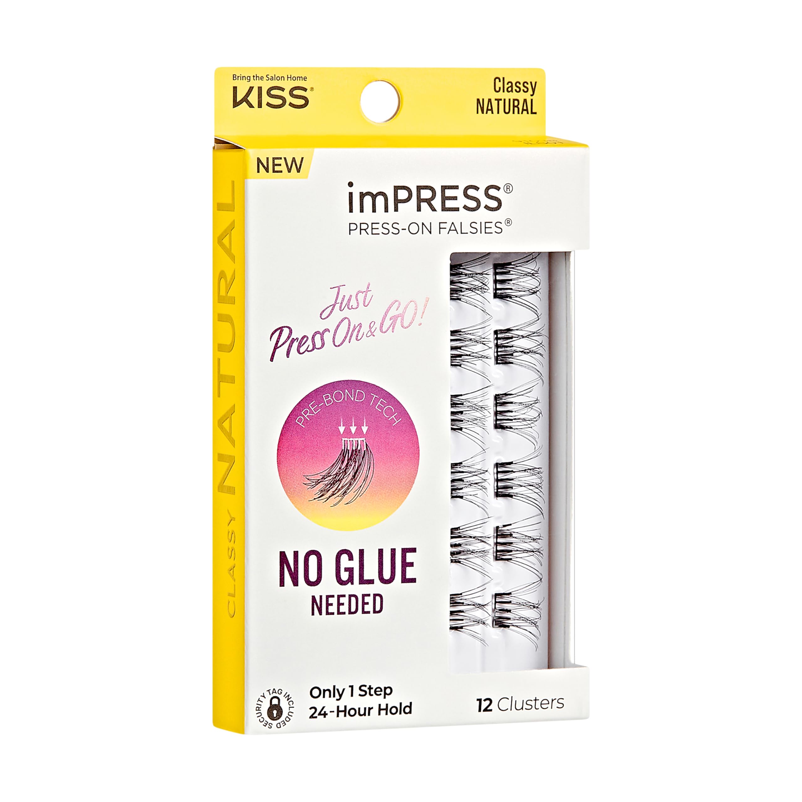 KISS imPRESS False Eyelashes, Lash Clusters, Falsies, Classy Natural', 10mm-12mm, Includes 12 Pieces of pre-Bonded Lashes, Contact Lens Friendly, Easy to Apply, Reusable Strip Lashes