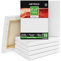 Arteza Stretched Canvas for Painting, Pack of 12, 5 x 7 Inches, Blank White Paint Canvas, Art Supplies for Acrylic, Oil and Gouache Painting
