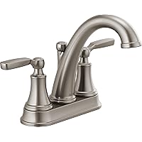 Delta Faucet Woodhurst Centerset Bathroom Faucet, Brushed Nickel Bathroom Sink Faucet, 2 Handle Bathroom Faucet, Metal Drain Assembly, Stainless 2532LF-SSMPU