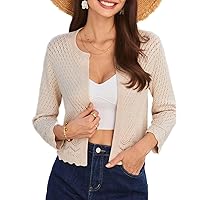 GRACE KARIN 2024 Women's 3/4 Sleeve Crew Neck Hollowed-Out Lightweight Cardigan Sweaters Open Front Cropped Cardigan