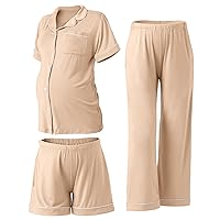 Rnxrbb 3 PCS Women Maternity Pajamas Set Nursing Postpartum Breastfeeding Pjs Sleepwear Lounger Clothes Button Down