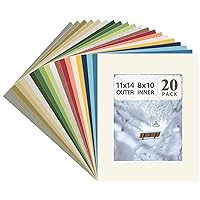 Golden State Art, Pack of 20 Mixed Colors 11x14 Picture Mats Matting with White Core Bevel Cut for 8x10 Pictures