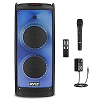 Pyle Portable Bluetooth PA Speaker System - 500W Rechargeable Indoor Outdoor Stereo w/Dual 8” Woofer & Tweeter, Audio Recording, Wireless Microphone, Flaming Light, Radio, MP3/USB/Micro SD, Remote