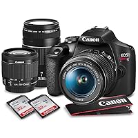 Canon T7 EOS Rebel DSLR Camera with 18-55mm and 75-300mm Lenses Kit & 32GB Dual SD Card Accessory Bundle (Renewed)
