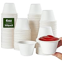 Vplus 300 Pack 4 OZ Disposable Souffle Cups, 100% Compostable Portion Cups, Food Sample Cups Made From Bagasse Fibe, Perfect For Dips, Jams, Honey, Sauces, Nuts