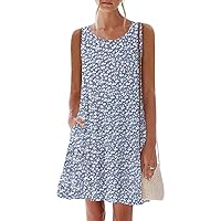 nclook Women's Summer Casual Dresses Sweet & Cute Comfortable Crew-Neck Sleeveless Dress with Pocket