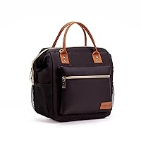 Lunch Bag for Women, Insulated Reusable Lunch Box Leakproof Cooler Tote Bag Freezable with Adjustable Shoulder Strap for Office Work Beach Picnic(Black)