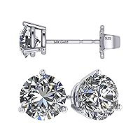 14K Gold Post & Sterling Silver Pure Brilliance Zirconia 3 Prong Martini Style Stud Earrings 1.0ct to 4ct