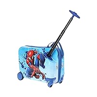 FUL Marvel Spider-Man 19 Inch Carry On Luggage, Kids Ride On Suitcase with Spinner Wheels, Hardshell Rolling Travel Trolley, Blue