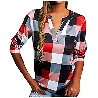 Women Button Down Shirts Long Sleeve Dress Shirts Loose Fitting Collar Summer Beach Plaid Shirts Blouses Tops