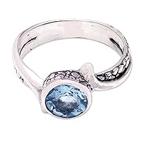 NOVICA Artisan Handmade Blue Topaz Single Stone Ring Onecarat Faceted from Bali .925 Sterling Silver Indonesia Balinese Traditional Gemstone Birthstone 'Loyal Embrace'