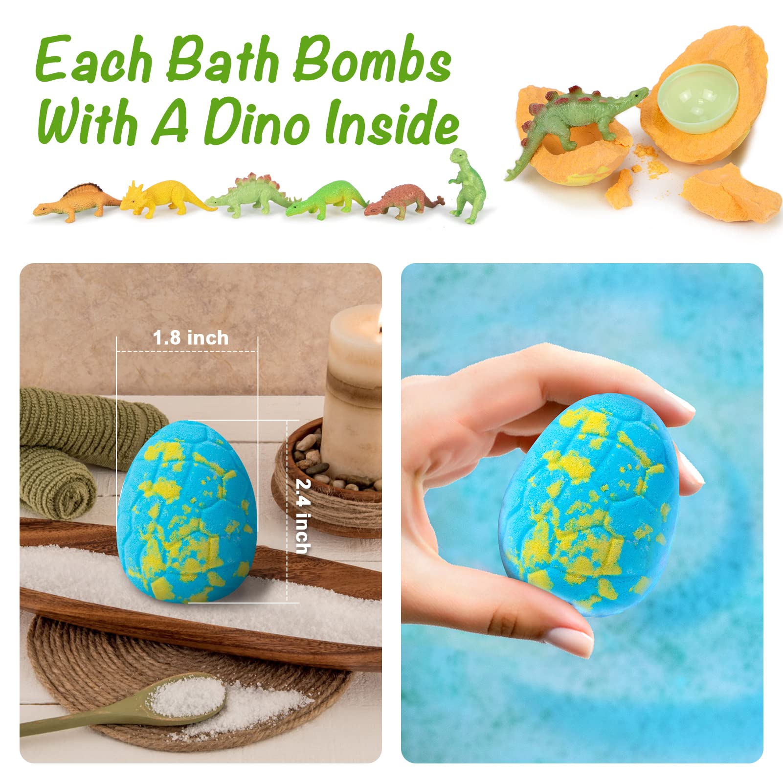 HOTLAKE Dinosaur Bath Bombs Gift Set,16 Pack Organic Bath Bomb for Kids with Toys Surprise Inside. Natural Dino Egg Bathbombs Kit for Christmas or Birthday Gift for Girls and Boys