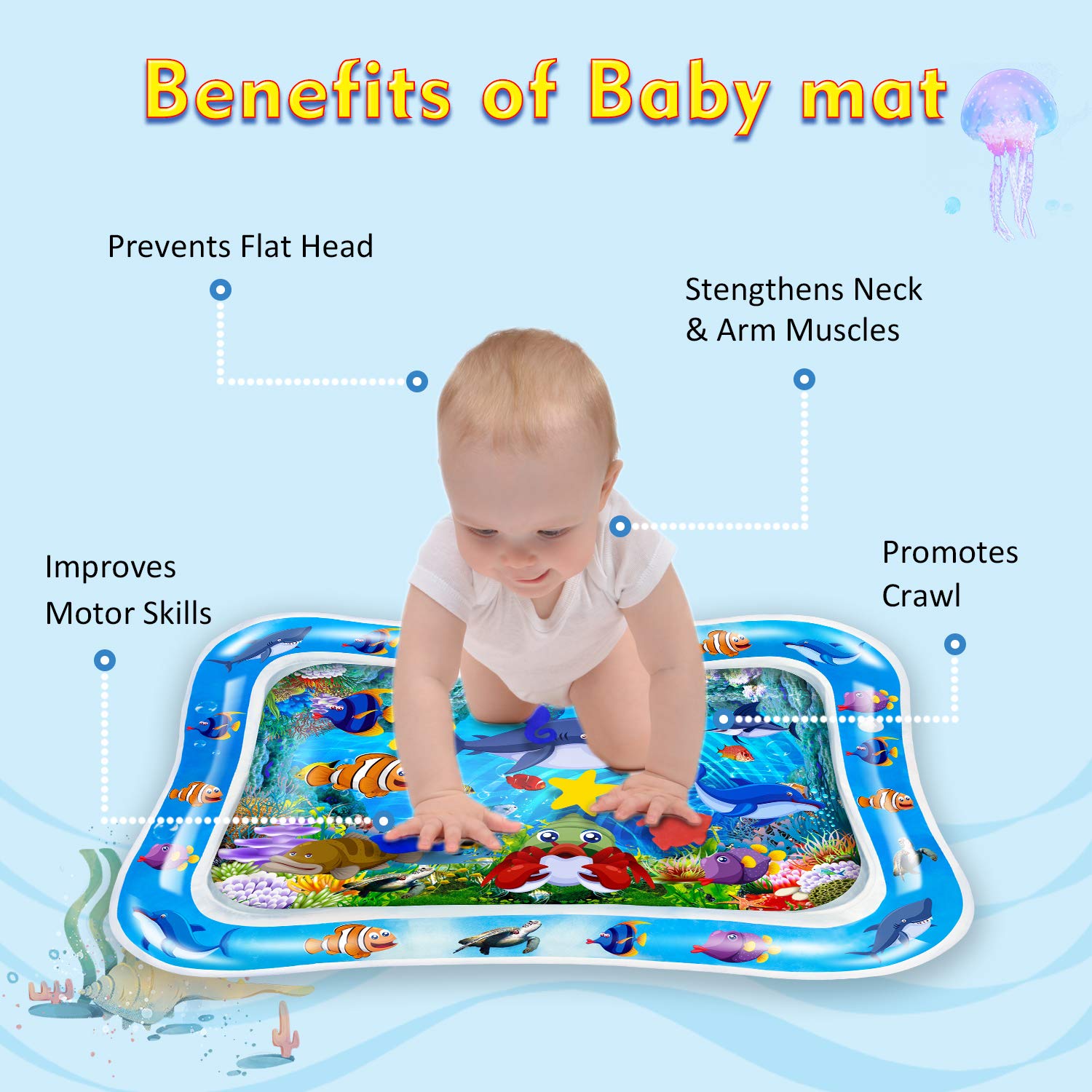 CUKU Tummy time Water Play mat for Baby & Toddlers Inflatable Water mat,Activity Center Your Baby's Stimulation Growth