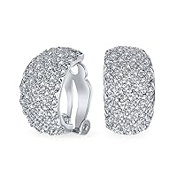 Fashion Bridal Wedding 3 Row Pave Crystal Dome Endless Hinged Huggie Hoop Clip On Earrings For Women Non Pierced Ears Yellow Gold Silver Plated