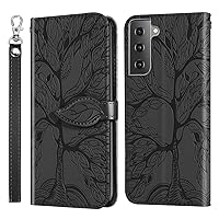 Samsung Galaxy S21 FE 5G Wallet Case with Card Holder/Slot,Premium PU Leather Flip Folio Cover Stand Shell [Wrist Strap] [Magnetic] Full Protection Phone Cover for S21 FE 5G 6.4 inch,Black