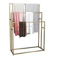 Floor Standing Towel Bar Metal Stand Alone Bath Towel Racks for Bathroom Pool Side Indoor Outdoor/Gold