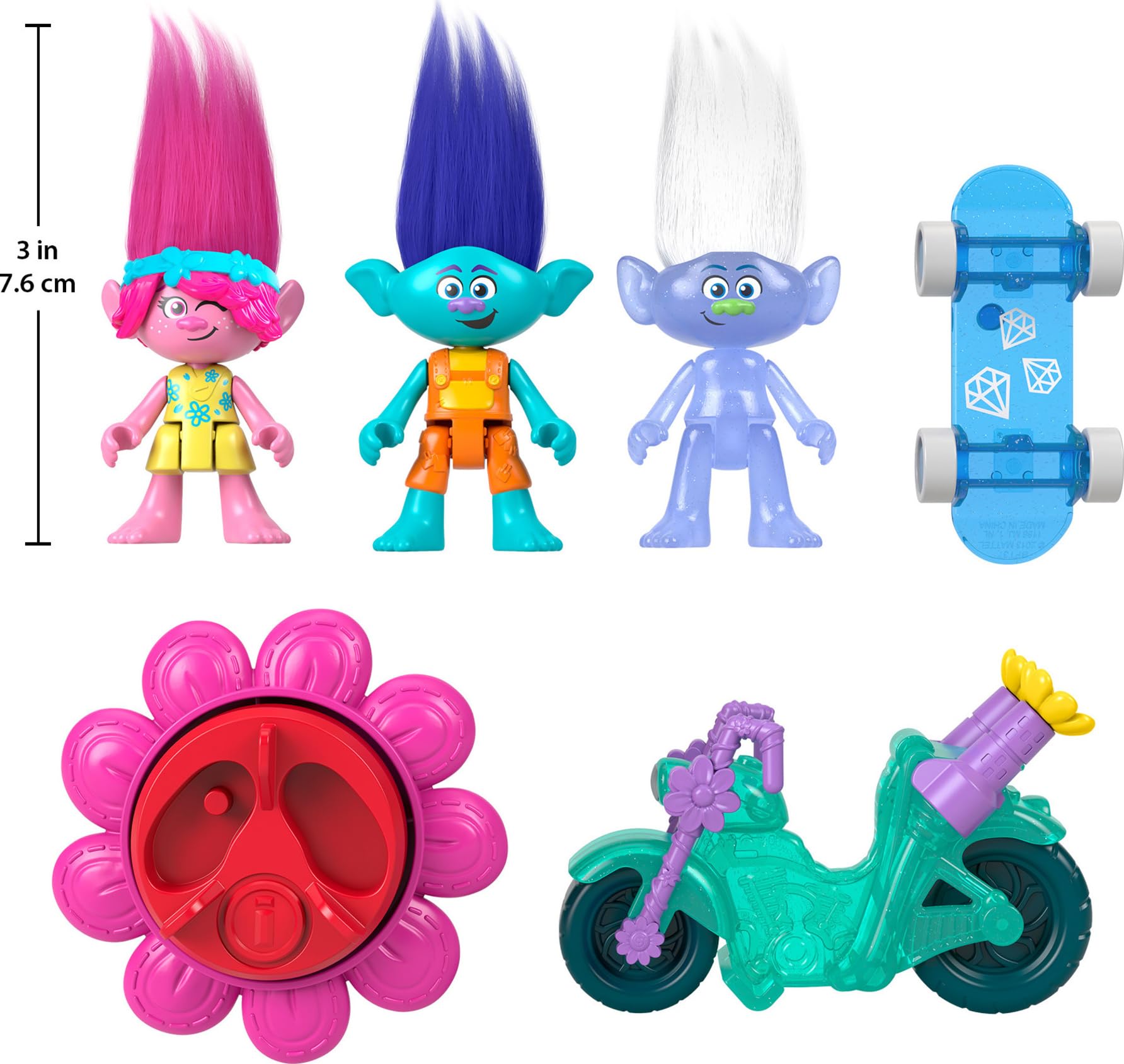 Fisher-Price Imaginext DreamWorks Trolls Toy Sparkle & Roll Pack, Poppy Branch and Guy Diamond Figures and Vehicles Set, Ages 3-8 Years