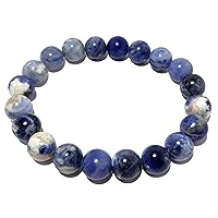 Sodalite Bracelet 9mm Blue White Round Stretch Genuine Gemstone Crystal Healing Handmade Holiday Casual Style B01