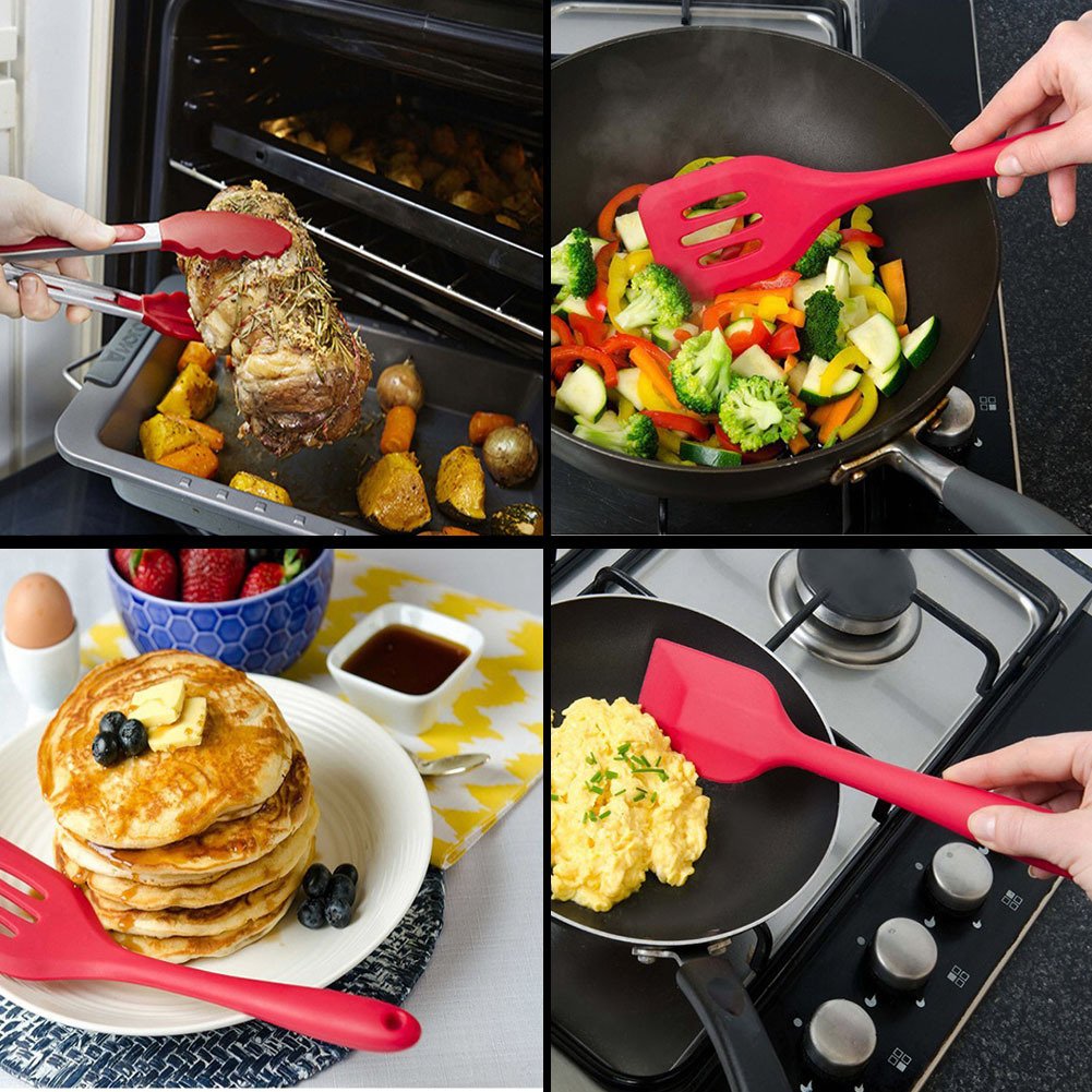 KN Home Kitchen Utensils, Silicone Heat-Resistant Non-Stick Kitchen Utensil Set Cooking Tools 10 Piece