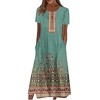 Independence Day Club Classic Dress for Women Oversize Short Sleeve Print Patchwork Tunic Dress Women's Soft Green XXL