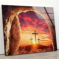 Myphotostation Jesus Cross Tempered Glass Wall Art 30Wx24H'' Christian Sign Modern Decor Glass Printing large Wall Art for Living Room Wall Decor idea Tempered Glass Panel Jesus Wall Decor