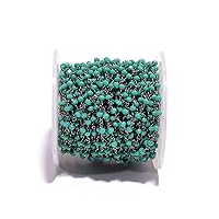 BEADS HUB 1-10 Feet Multi Color Chalcedony Gemstone Rondelle Faceted 4x3 mm Beads Black Plated Wire Wrapped Rosary Chain, Hydro Quartz Beaded Chain for Jewelry Making (Green Turquoise, 5 Feet)
