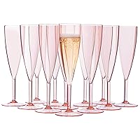 US Acrylic Plastic Reusable Champagne Flute (Set of 12) Rose Pink 5oz Stems | BPA-Free, Shatterproof, Made in USA | Top-Rack Dishwasher Safe