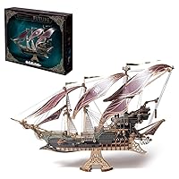 Wood Ship Assembly Model, 3D Wooden Puzzles for Adults and Kids to Build - Wooden Steampunk Pirate Ship Model Kits for Adults - DIY Wooden Models for Adults to Build