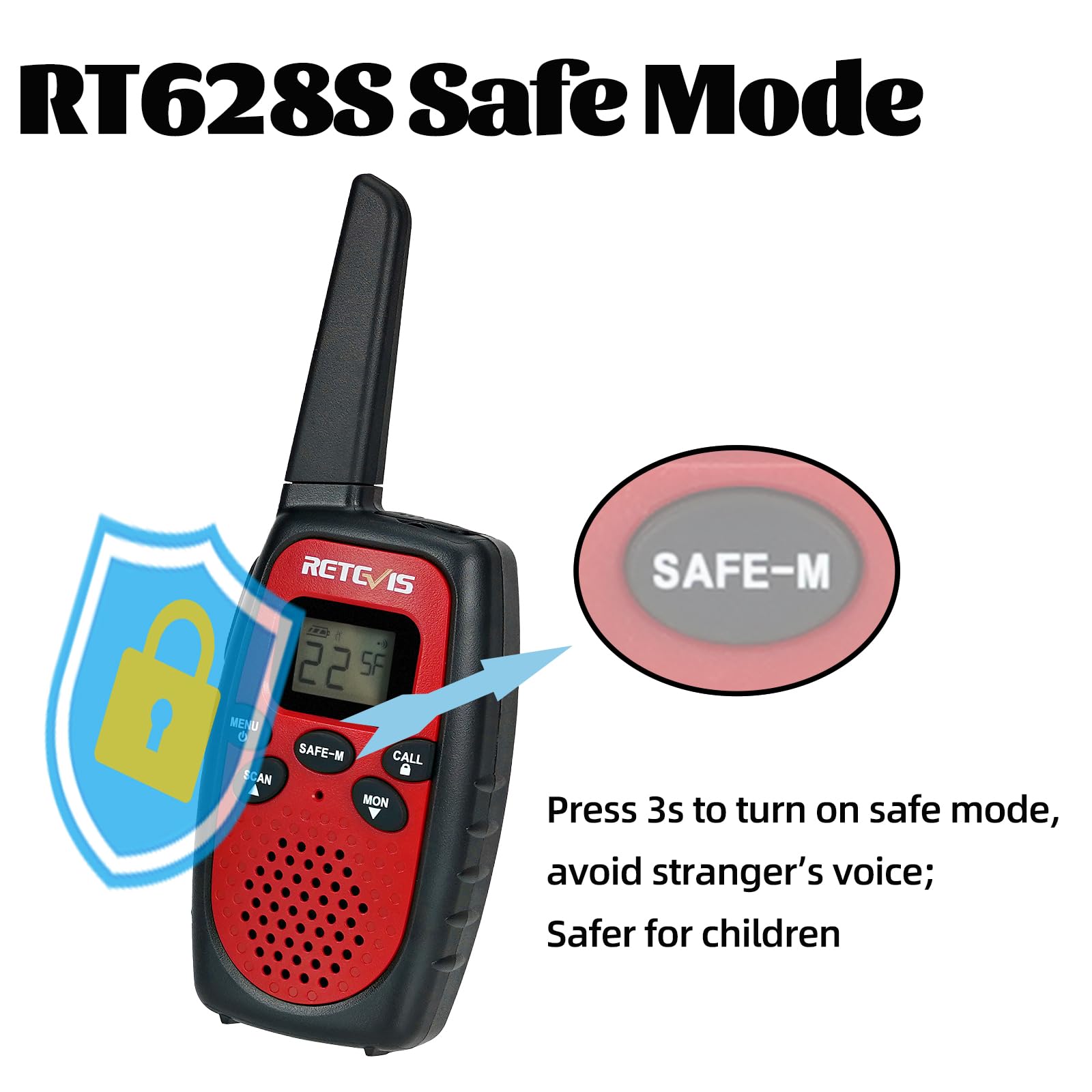 Retevis RT628 Walkie Talkies for Kids,Long Range 2 Way Radio Bundle with RT628S Safe Mode Kids Walkie Talkies for Adult 5-12 Year Old,Children Gift to Outside Adventure(4 Pack)