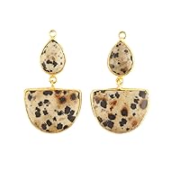 Guntaas Gems Beautiful Dalmatian Jasper Pear D Shape Brass Gold Plated Smooth Polished Collate Setting DIY Earrings Pair Connector (1 Pair)