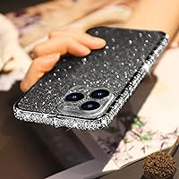 Compatible with iPhone 15 Pro Max Bling Glitter Case for Women Cute Diamond Rhinestone Sparkly Acrylic Sticker Back Plating Metal Bumper Frame Protective Girly Fashion Luxury Cover Black