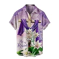 Easter Shirts for Men Short Sleeve Button Down Bowling Shirts Casual Funny Printed Vocation Hawaiian Beach Outfits