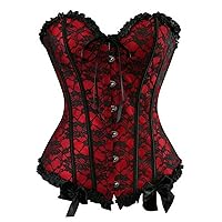 Zhitunemi Womens Floral Black Lace Trim Corset Overbust Waist Cincher Bustier Top