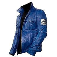 Mens Trunks Cosplay Capsule Corp Jacket Fancy Trunks Jacket DBZ Costume Biker Motorcycle Rider Blue Leather Jacket