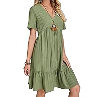Women's Summer Dresses Casual Midi Swing Short Sleeve V Neck Tiered A Line Flowy Beach Dress Sundress 2024