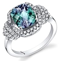PEORA Simulated Alexandrite Ring for Women 925 Sterling Silver, Color-Changing, 2.75 Carats Cushion Cut 9x7mm, Sizes 5 to 9