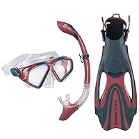 U.S. Divers Cozumel Adult Snorkel Set - Anti-Fog PC Lens, Easy-Adjust Mask Buckles, Dry Top Snorkel, Adjustable Fin Buckles - Unisex Adult,Coral/Navy,Medium (6.5-8),SR3986104M