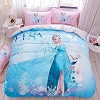 100% Cotton Kids Bedding Set Girls Frozen Elsa Princesses Blue Duvet Cover and Pillow case and Fitted Sheet,3 Pieces,Twin