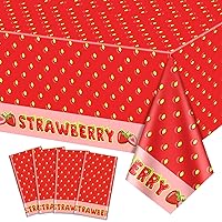4Pcs Strawberry Tablecloths, Sweet One Table Cloths, Rectangular Strawberry Table Covers, Strawberry Birthday Party Supplies for Kids Girls Birthday Baby Shower Summer Fruit Party, 86 x 51 Inch
