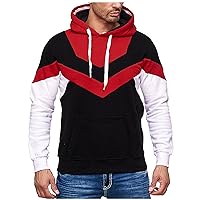 Men Workout Shirts for Gym Casual Color Splice Long Sleeve Tops Round Neck Drawstring Hoodies Blouse