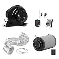iPower 4 Inch 230 CFM Inline Fan Vent Blower, Air Carbon Filter, 8 Feet Ducting, Speed Controller Rope Hanger and Temperature Humidity Monitor for Grow Tent Ventilation Exhaust, HVAC Heating Cooling