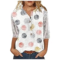 Summer Tops for Women Ladies Lace 3/4 Sleeve Womens V Neck Button Tees Blouses Print Flowy Shirts Tunics Trendy