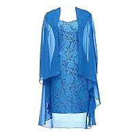 Women's 2 Pieces Lace Mother of The Bride Dress with Jacket Chiffon Formal Evening Dresses 24W Lake Blue