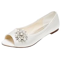 Emily Bridal Peep Wedding Shoes Ivory Flat Pumps Pearl Rhinestone Slip-on Bridal Shoes