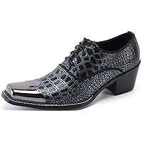 Men's Dress Oxford Snake Print Patent Metal Toe Two Tone Formal Shoes