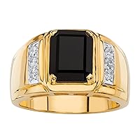 PalmBeach Jewelry Men's 18K Gold-Plated Round Genuine Diamond and Emerald Cut Blue Sapphire, Red Garnet or Black Onyx Ring